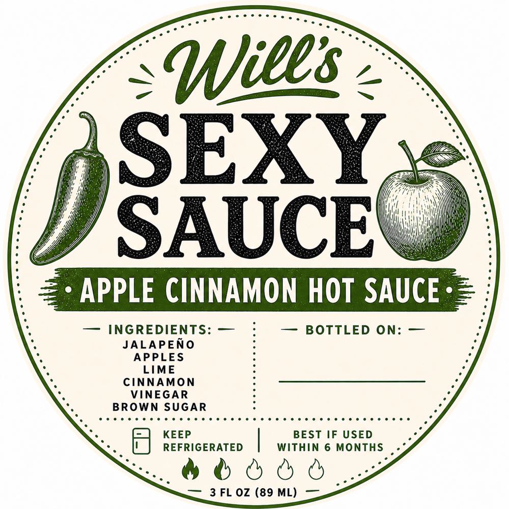 Will's Sexy Sauce label — apple cinnamon hot sauce